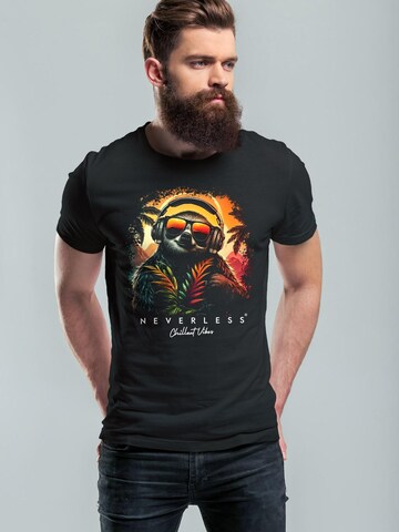 Neverless Shirt 'Sloth DJ'‌ in Schwarz: Vorderseite