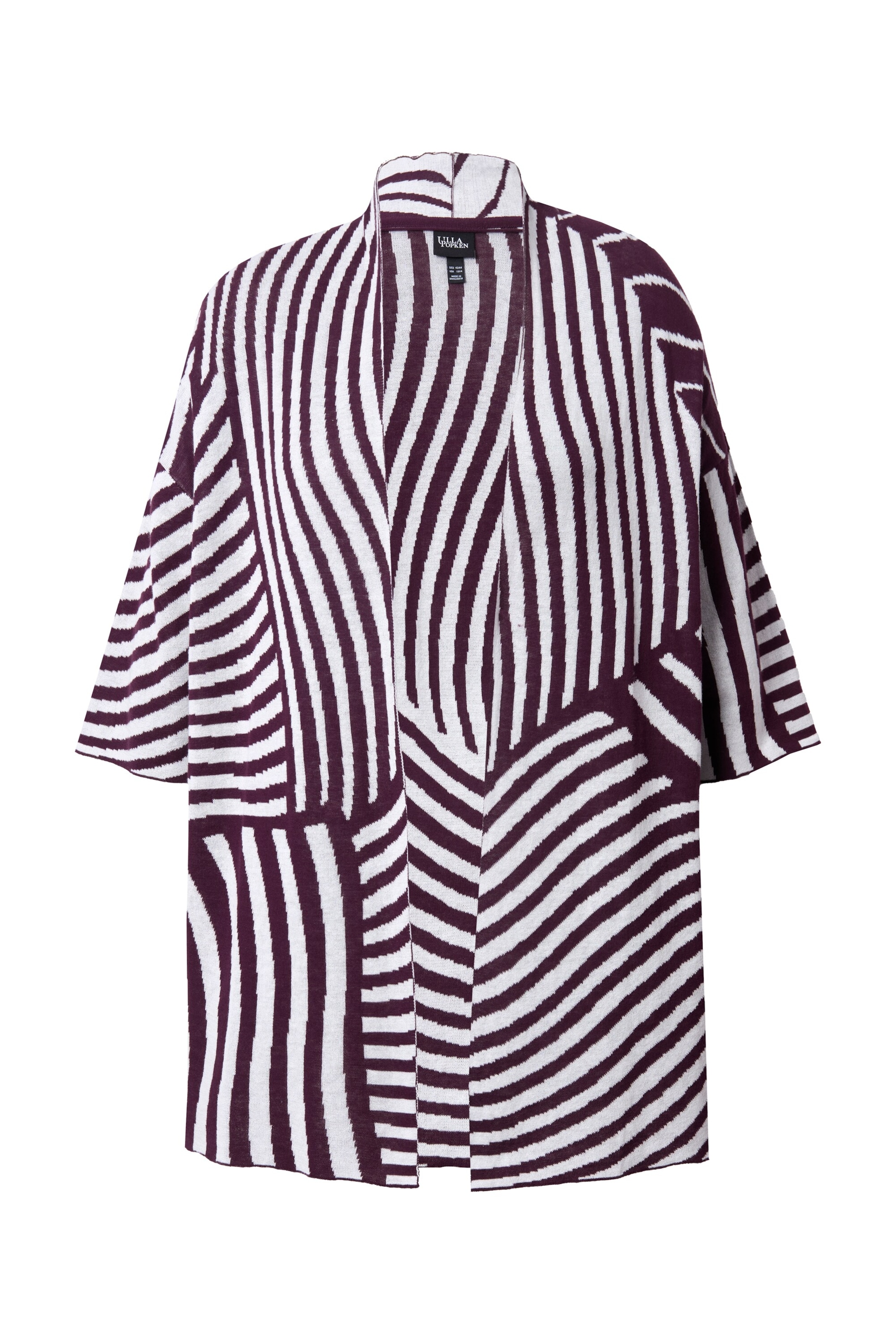 Ulla Popken Strickjacke in dunkellila / weiß, Produktansicht