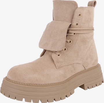 Ital-Design Schnürstiefelette in Beige: Vorderseite