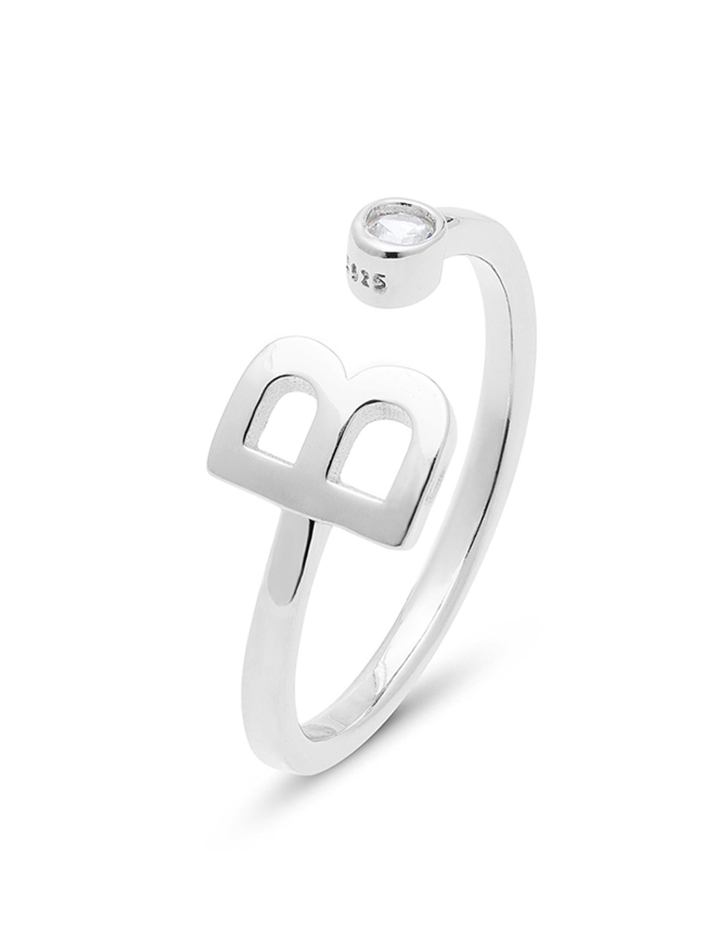 Luxenter Ring 'Alphabet B' in 50-60 in de kleur Zilvergrijs, Productweergave