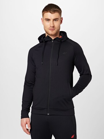 4F Athletic Zip-Up Hoodie in Black: front