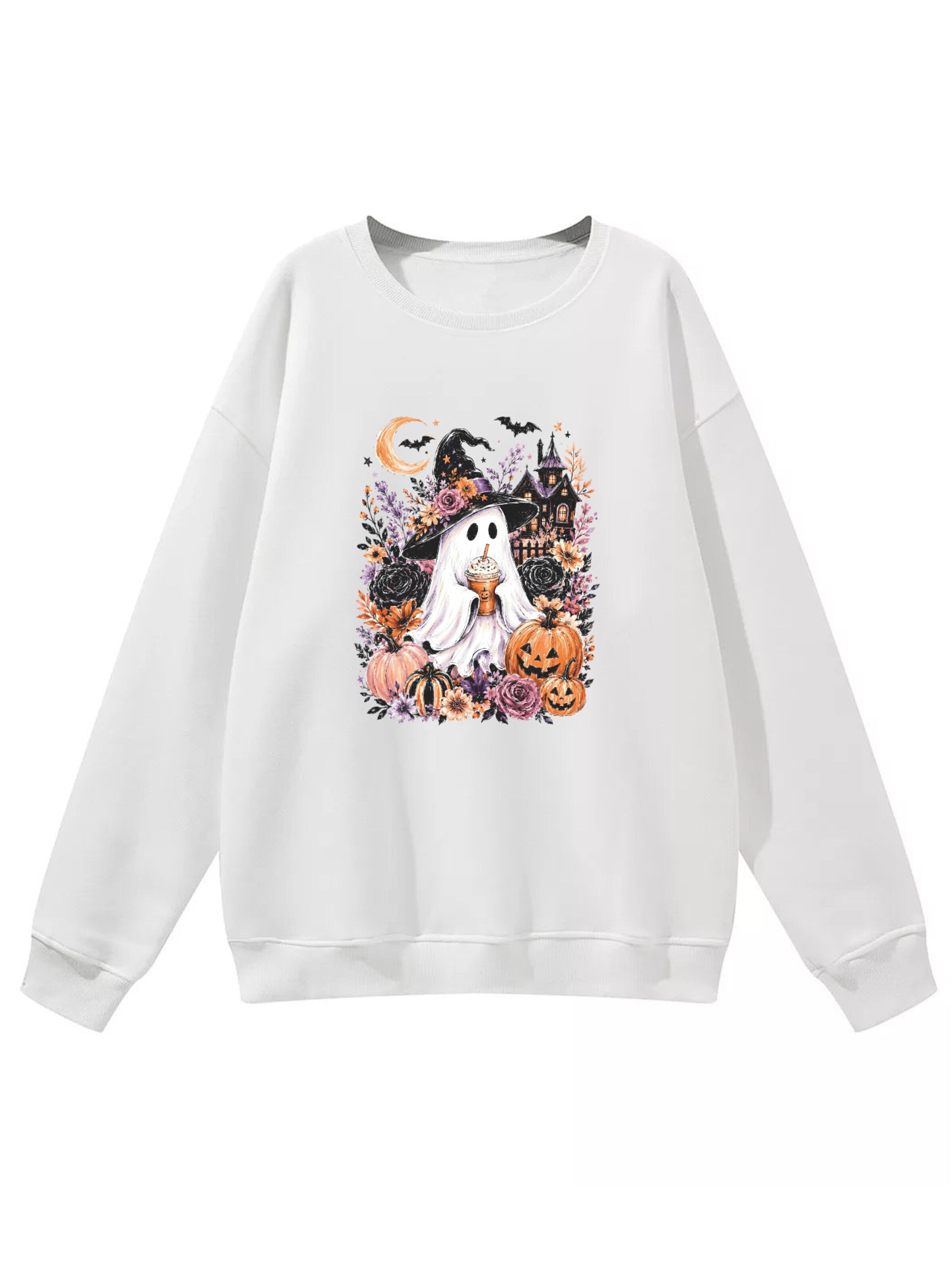 GORHEY Sweatshirt 'Loose Women's Oversized Sweatshirt, Halloween Style with Dropped Shoulders' in White
