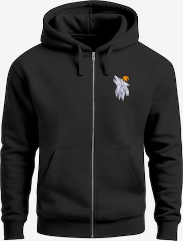 Neverless Sweatjacke 'Polygon Wolf' in Schwarz: Vorderseite