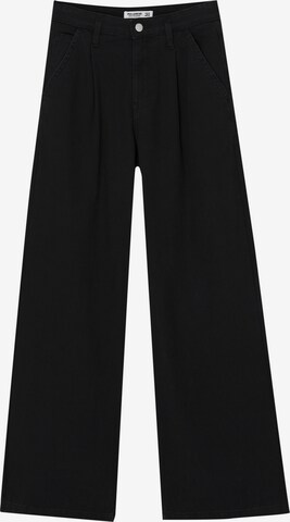 Pull&Bear Zvonové kalhoty Džíny se sklady v pase – černá: přední strana