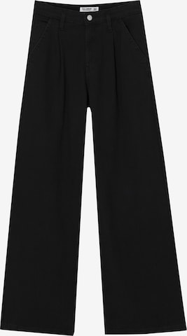 Wide leg Pantaloni cu cute de la Pull&Bear pe negru: față