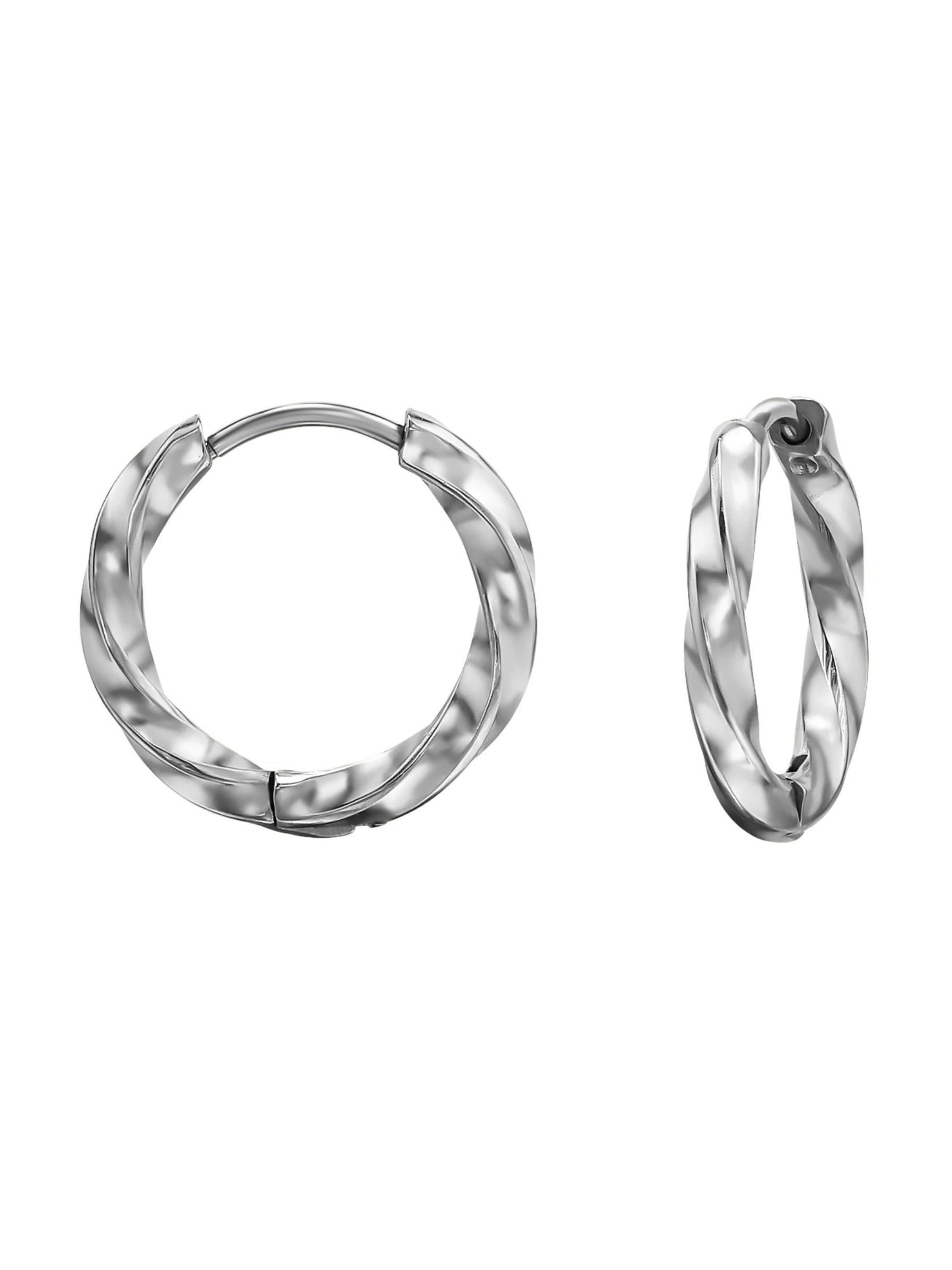 Maxte Earrings '12 mm Edelstahl Huggie Creolen mit Diamantschliff' in Silver: front