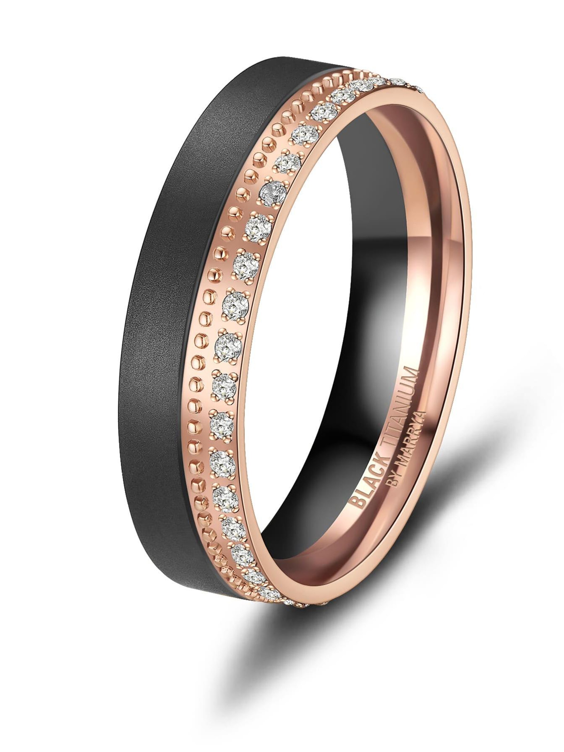 MARRYA Ring 'MARRYA Ehering BT-09 aus Black Titanium – "Schwarz Rosé" Zweifarbig' in Black: front