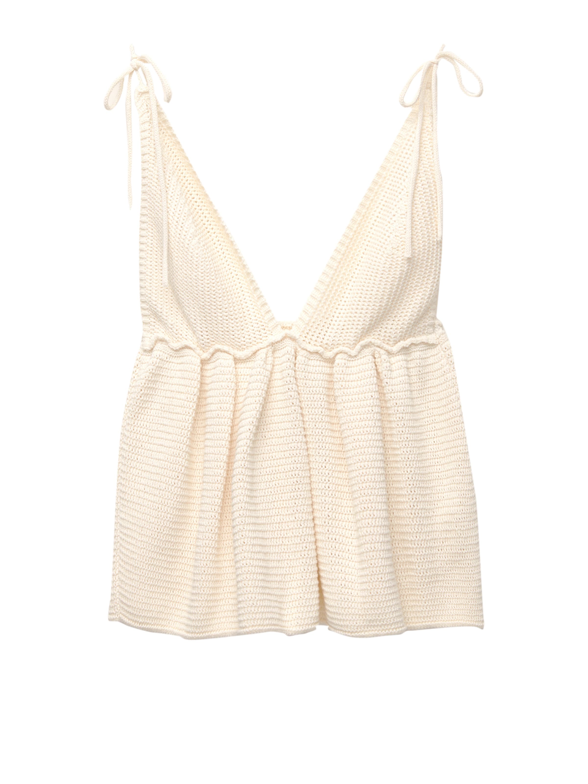 Pull&Bear Broderad topp i beige: framsida