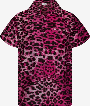 King Kameha Regular fit Button Up Shirt 'Leopard' in Pink: front