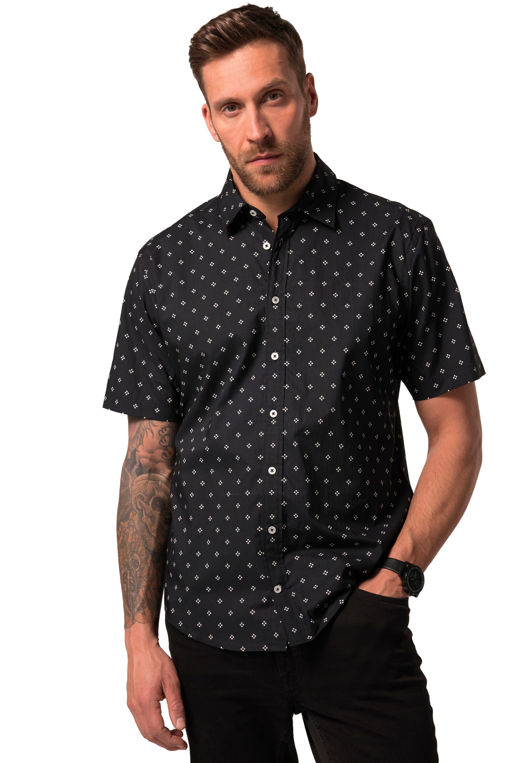 JP1880 Regular fit Overhemd in Zwart: voorkant