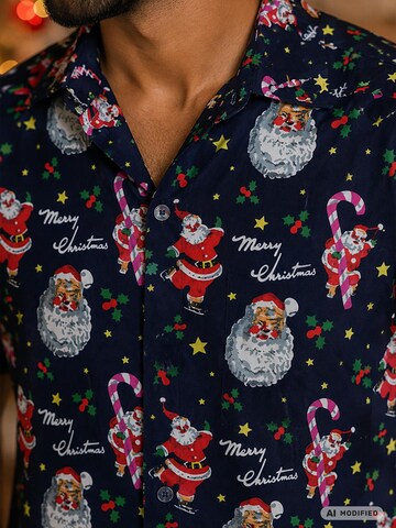 King Kameha Regular Fit Hemd 'Christmas Candycane'‌‌‌‌‌‌‌‌‌‌ in Blau