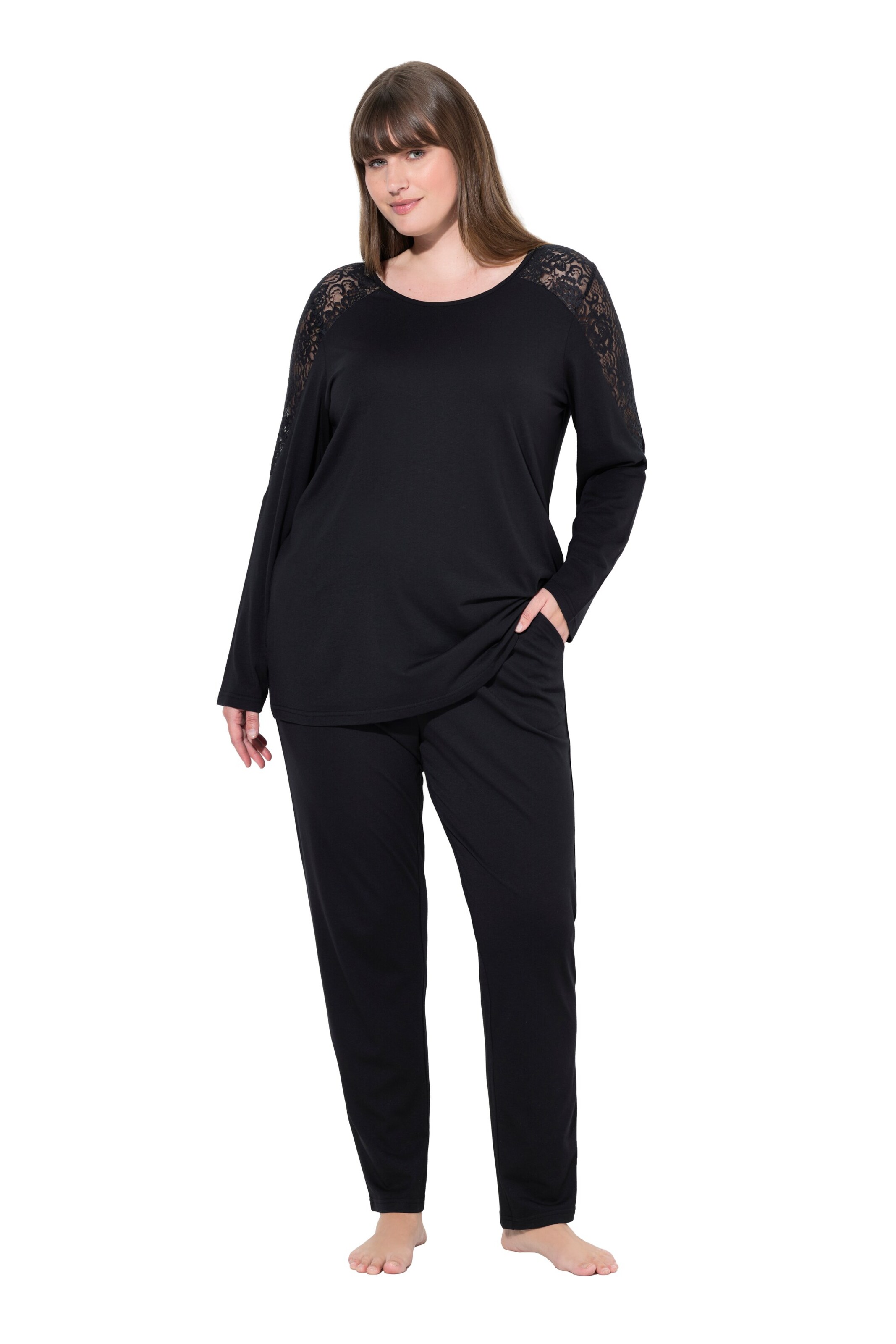 Ulla Popken Pyjama in Zwart: voorkant