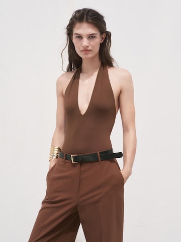 MANGO Wide leg Pressveckad byxa 'CARLOS' i brun