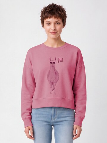 Watapparel Sweatshirt ' Lama sagt Hi ' in Roze: voorkant