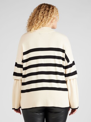 Vero Moda Curve Pullover 'HAPPINESS' in Beige