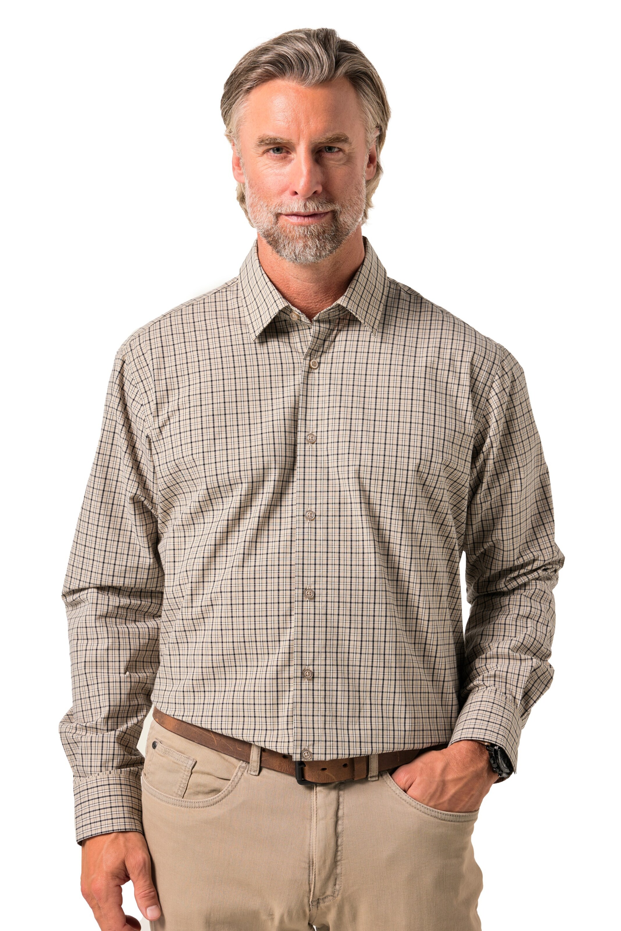 Boston Park Comfort fit Button Up Shirt in Beige: front