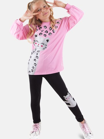 Denokids Tracksuit 'Glitter Leo' in Pink: front