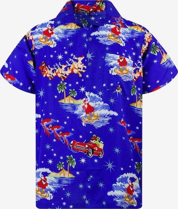 Camicia 'Christmas Surf Santa' di King Kameha in blu: frontale