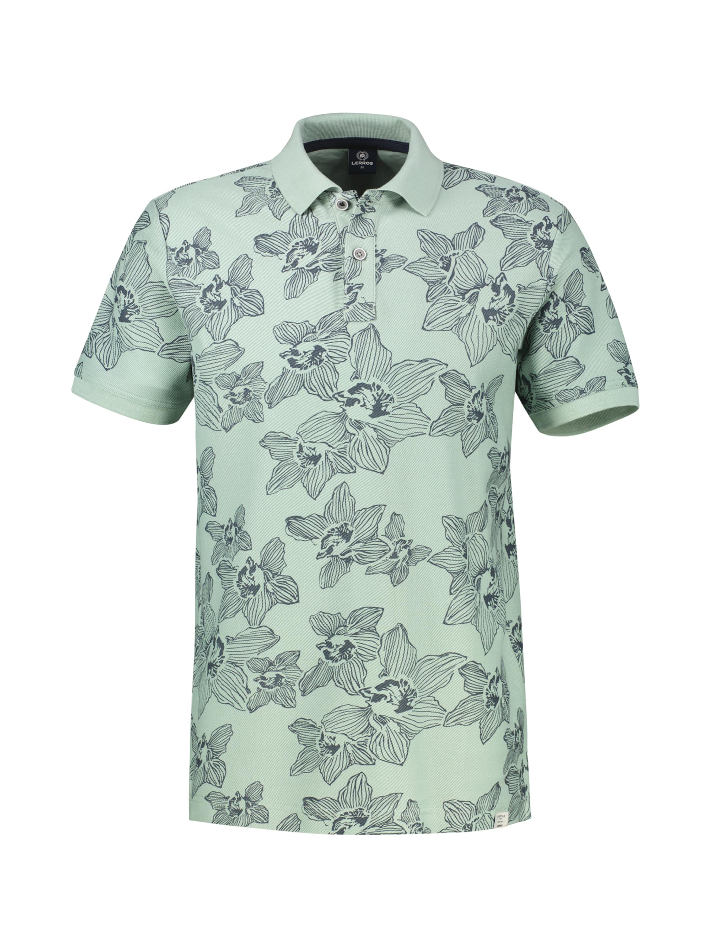 LERROS Poloshirt mit floralem Allover-Print und Flachstrickkragen in Grün: Vorderseite