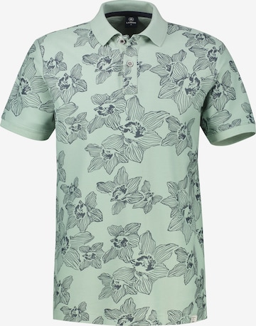 LERROS Poloshirt mit floralem Allover-Print und Flachstrickkragen in Grün: Vorderseite