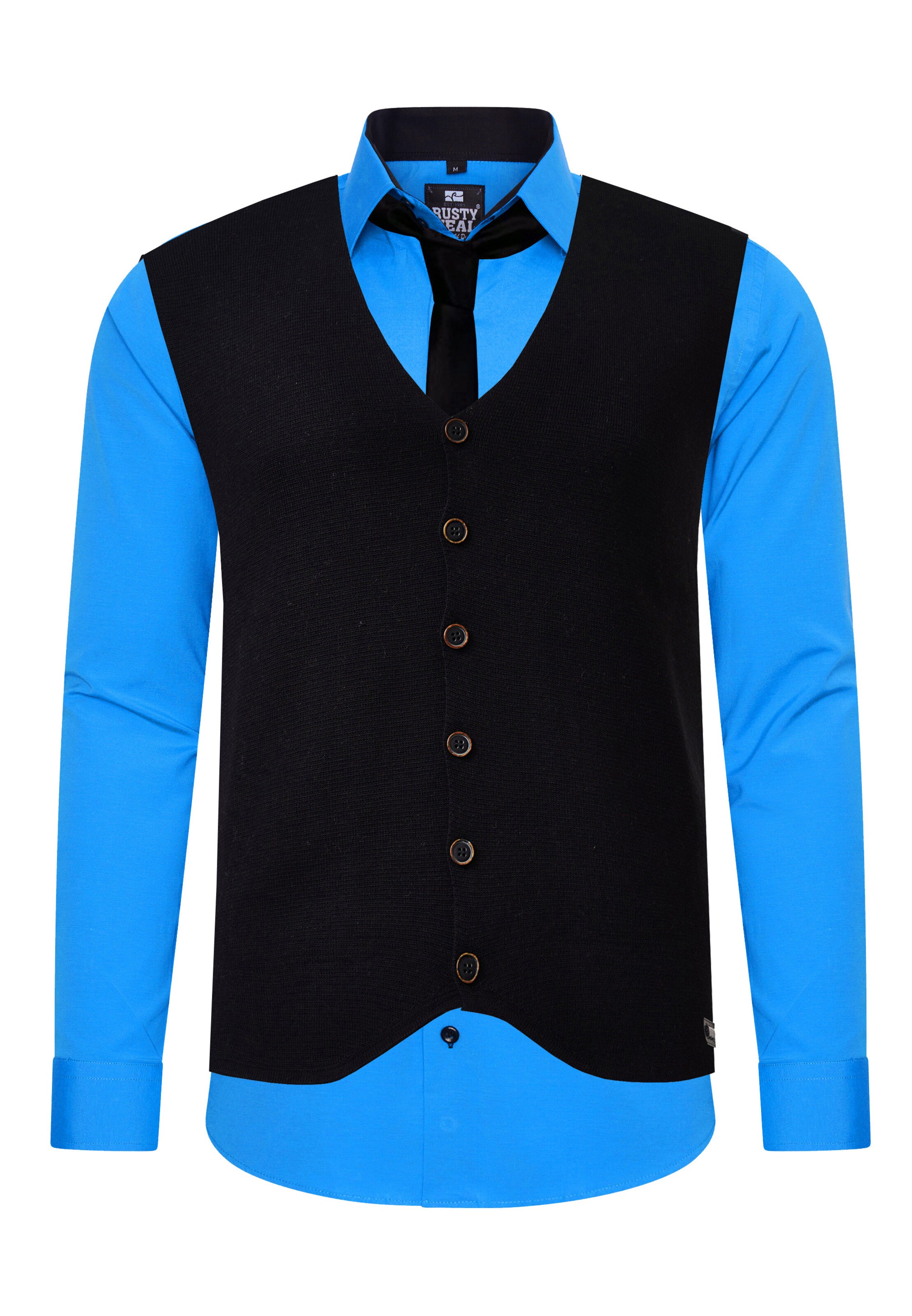 Rusty Neal Slim Fit Hemd mit Weste und Krawatte in Blau