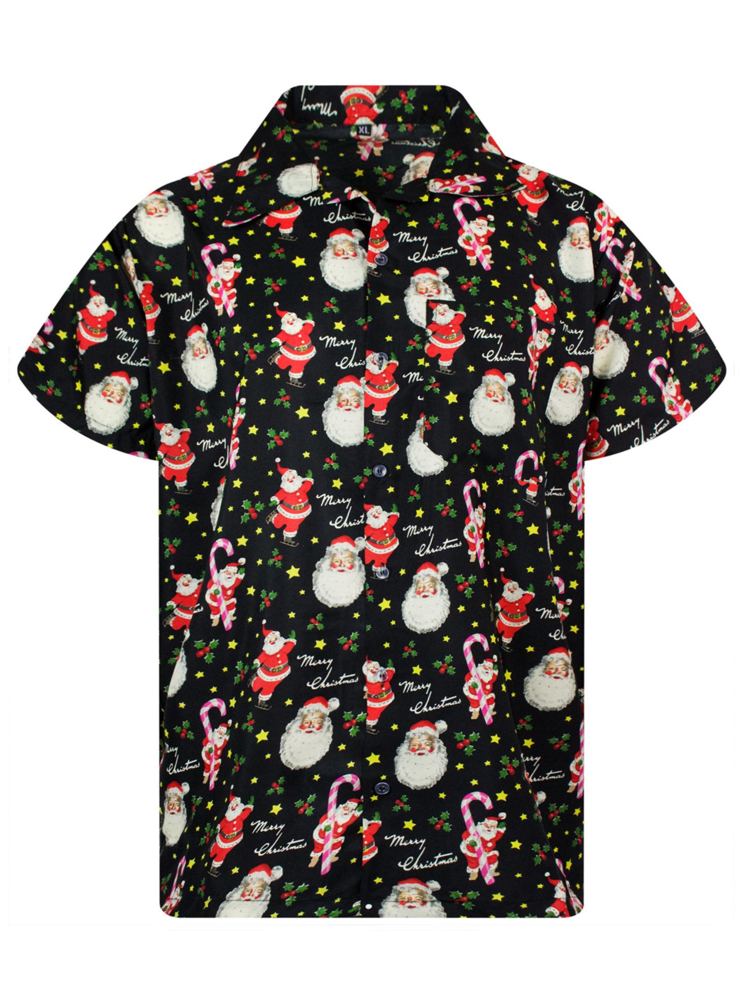 King Kameha Regular Fit Hemd 'Christmas Candycane'‌‌‌‌‌‌‌‌ in Schwarz: Vorderseite