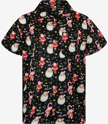King Kameha Button Up Shirt 'Christmas Candycane' in Black: front