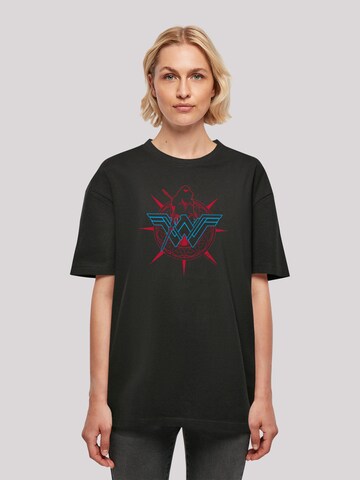 F4NT4STIC Oversized shirt 'DC Comics Wonder Woman Warrior Shield' in Zwart: voorkant