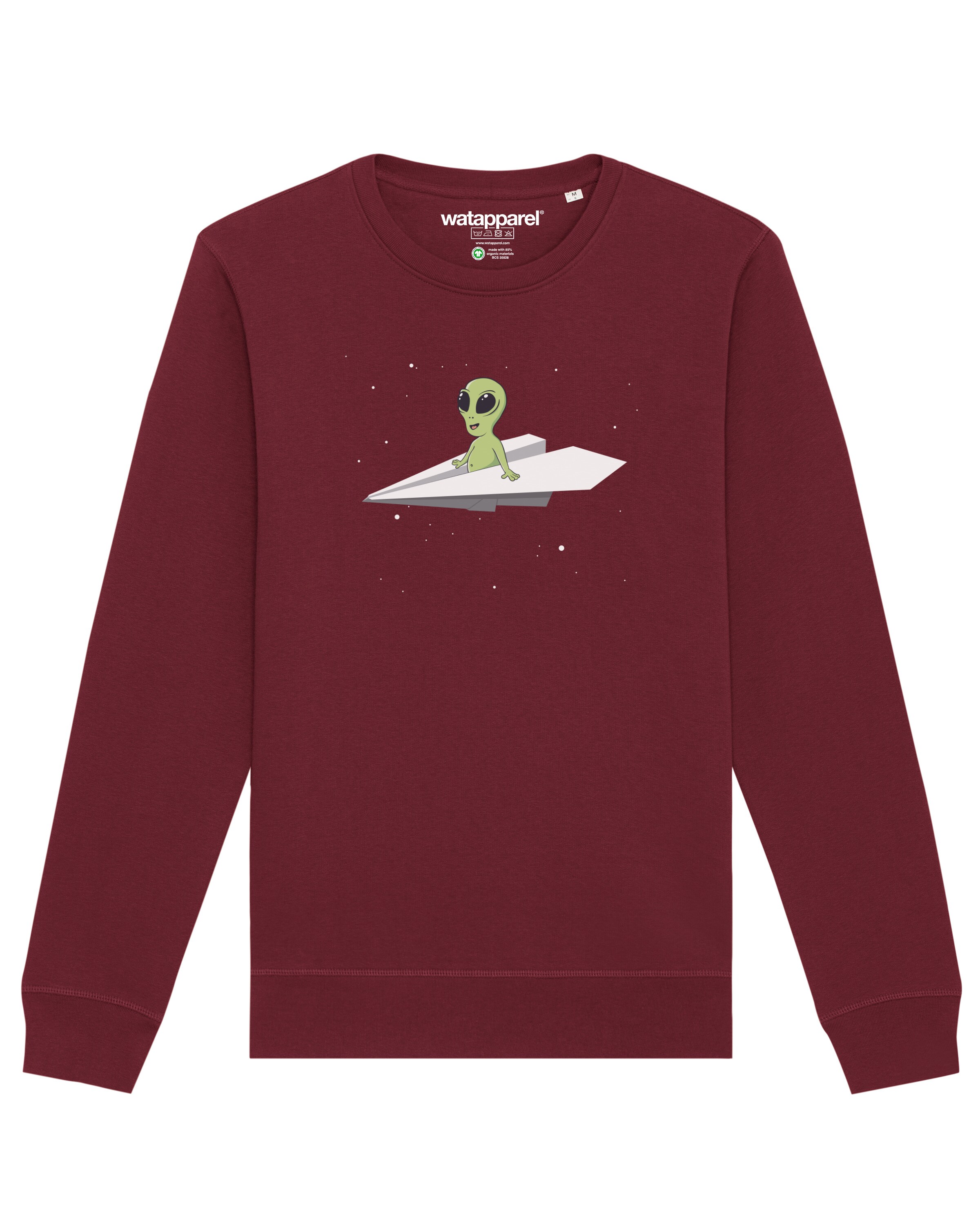 Watapparel Sweatshirt 'Alien on a paper plane' in Rood: voorkant