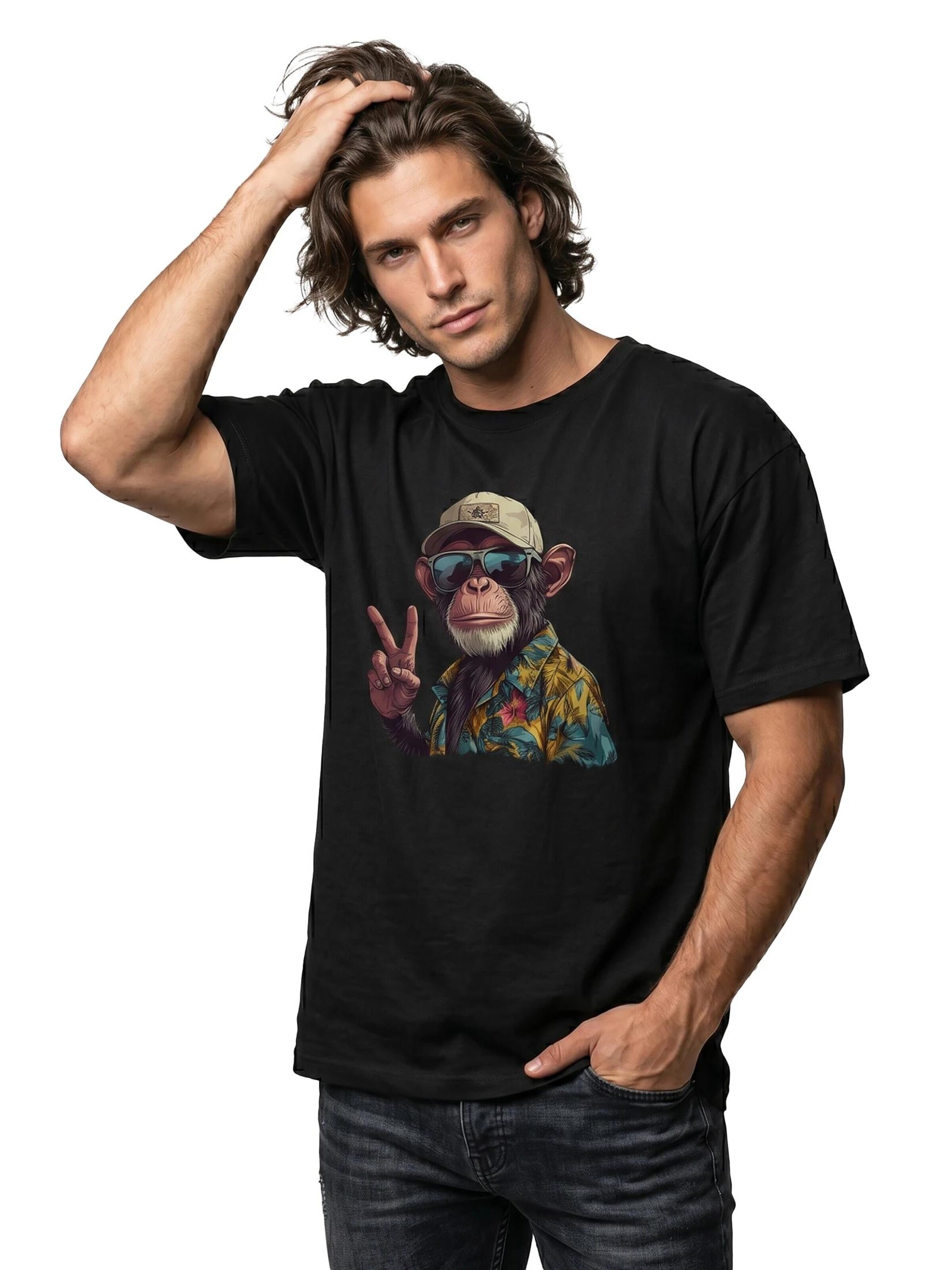 MAKAYA Shirt 'Peace Affe' in Black