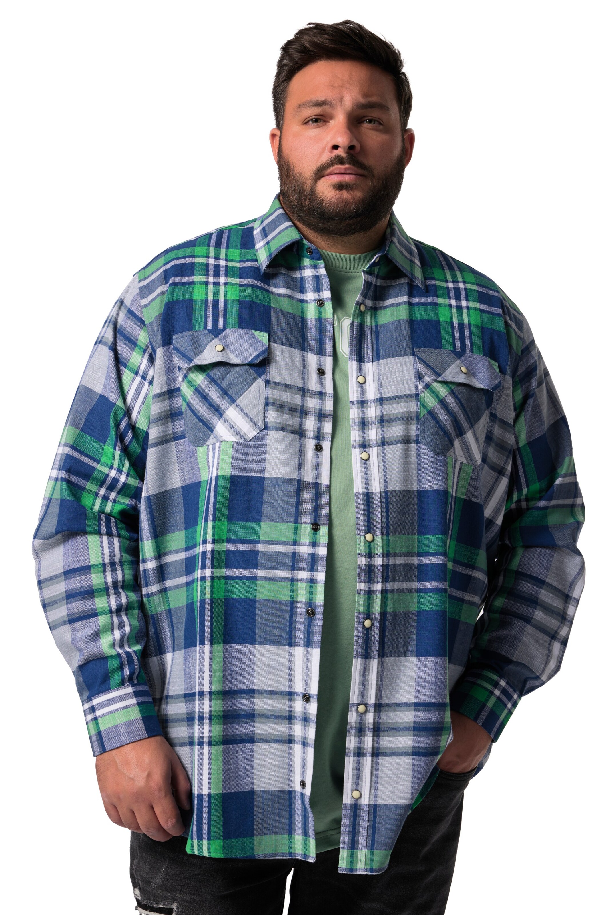 Men Plus Comfort fit Overhemd in Blauw: voorkant