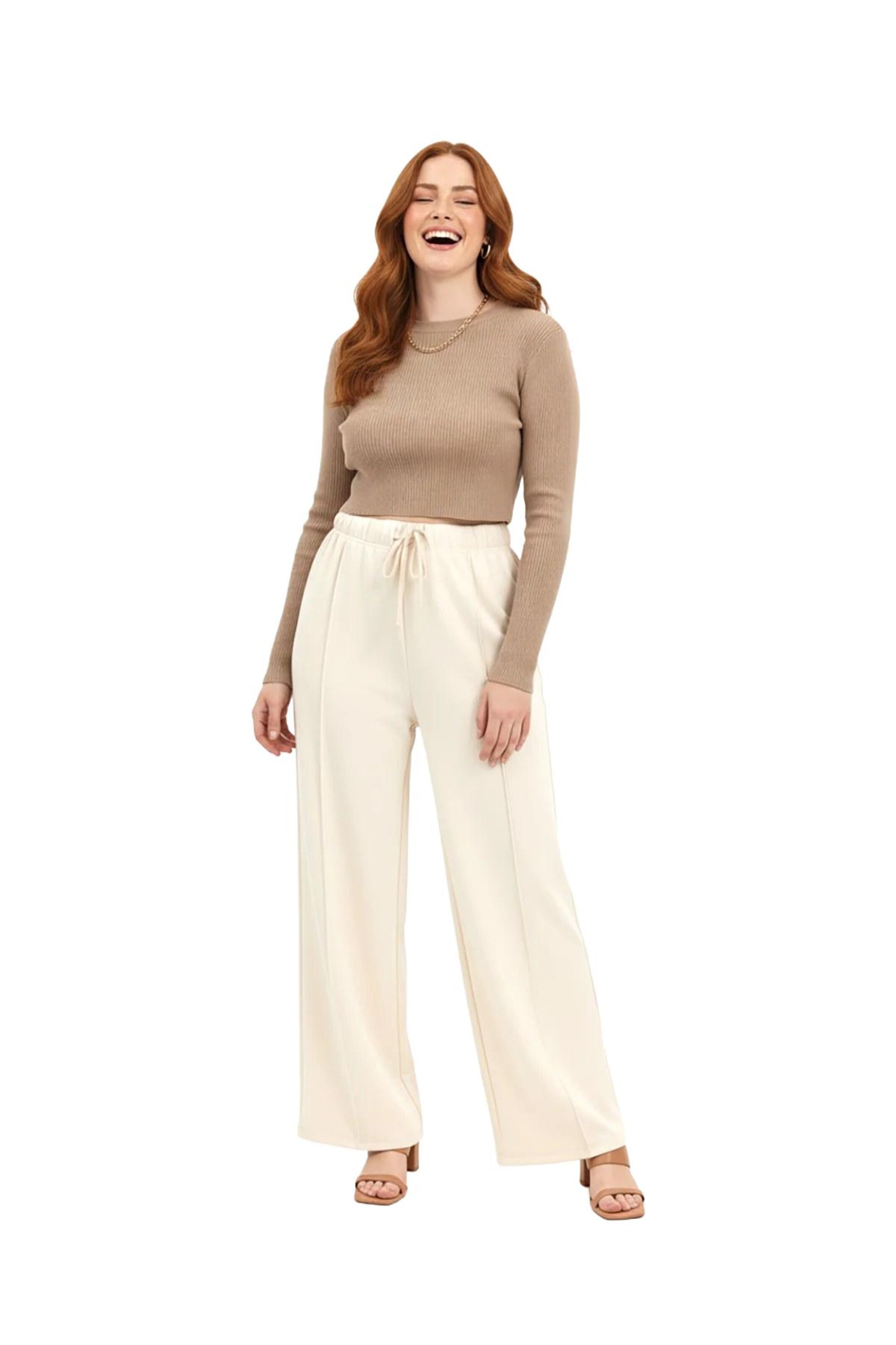 Shape Of You Wide leg Broek in Beige