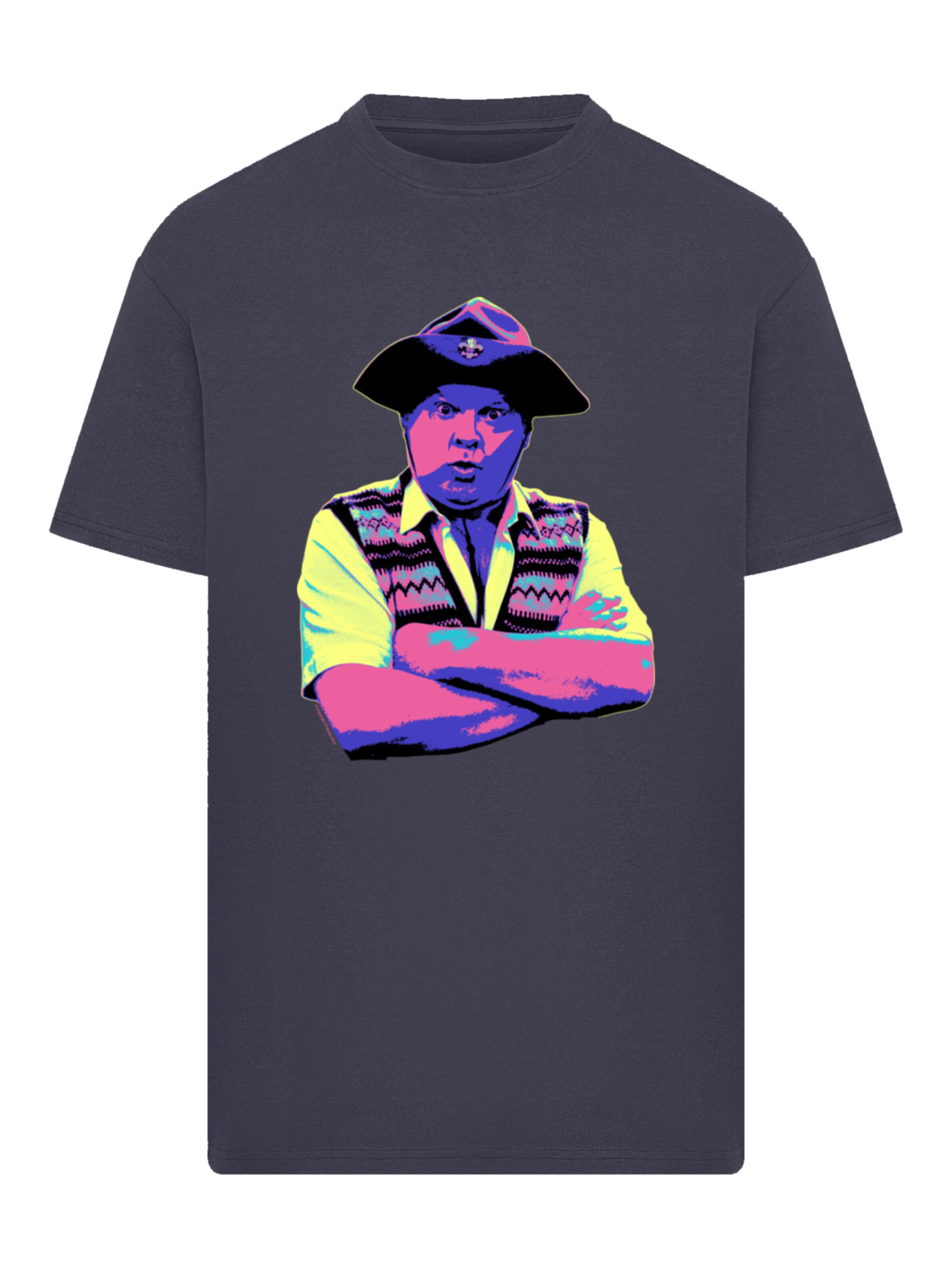 F4NT4STIC Shirt 'TV Times Benny Hill In Character 1989 Pop Art' in Blauw: voorkant