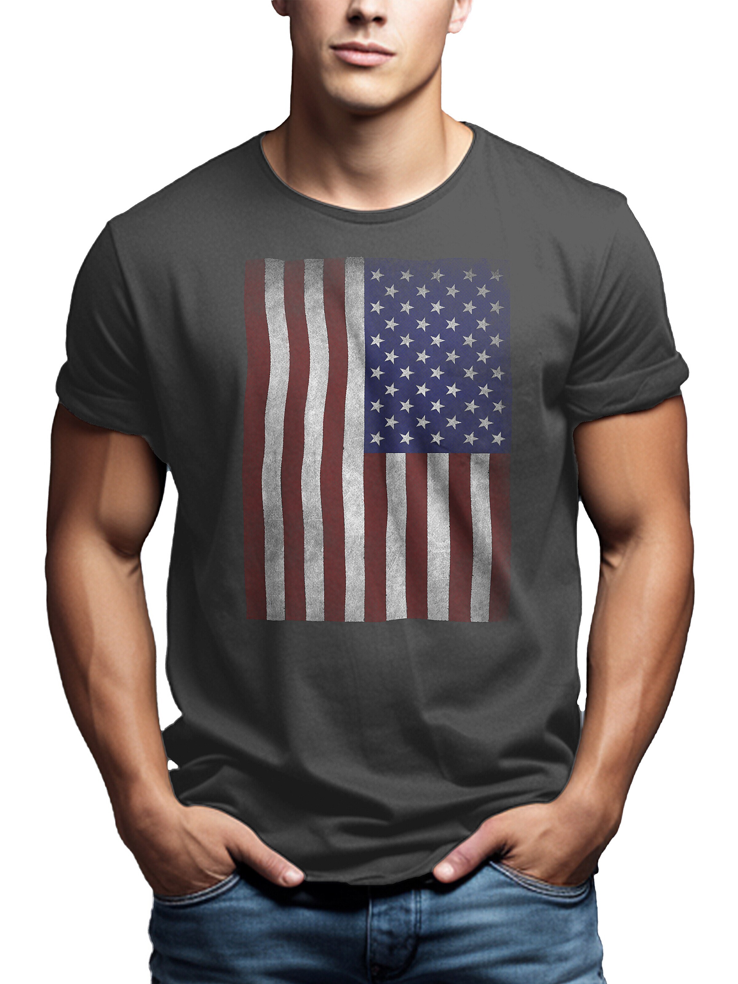 MAKAYA Shirt 'USA Flagge' in Grey