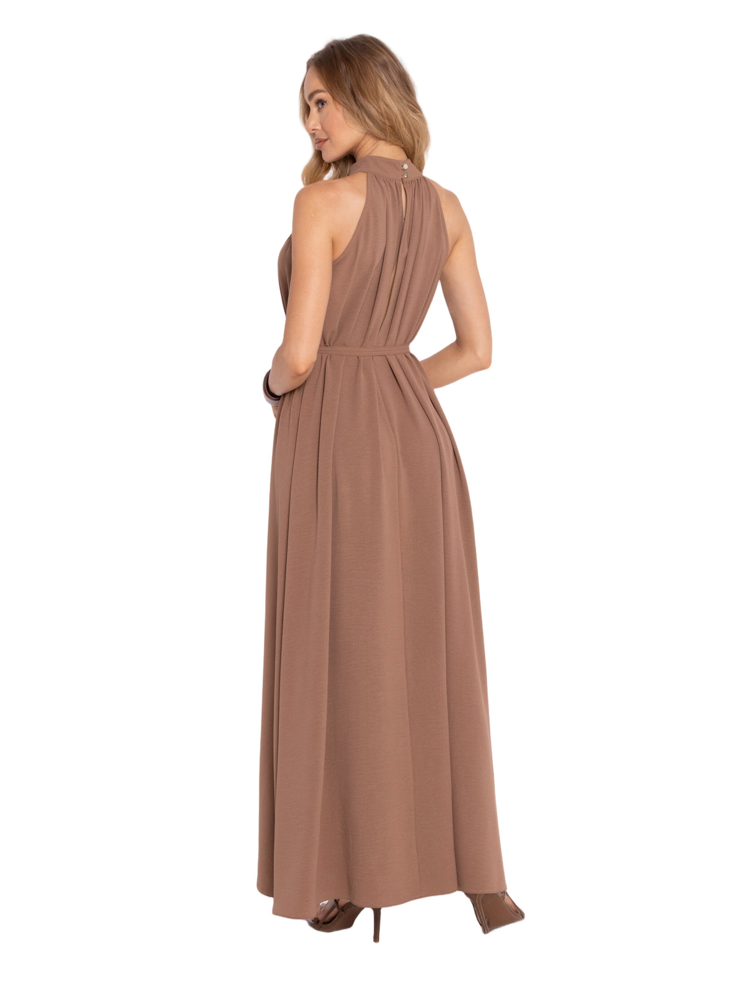 made of emotion Šaty 'Sukienka maxi halter neck z paskiem' – hnědá