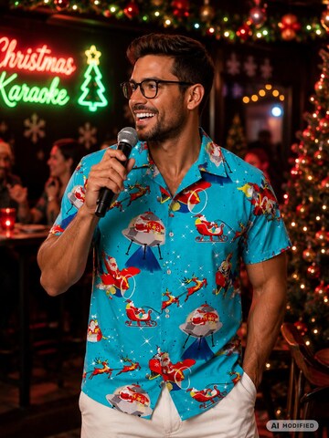 Coupe regular Chemise 'Christmas Space Santa' King Kameha en bleu