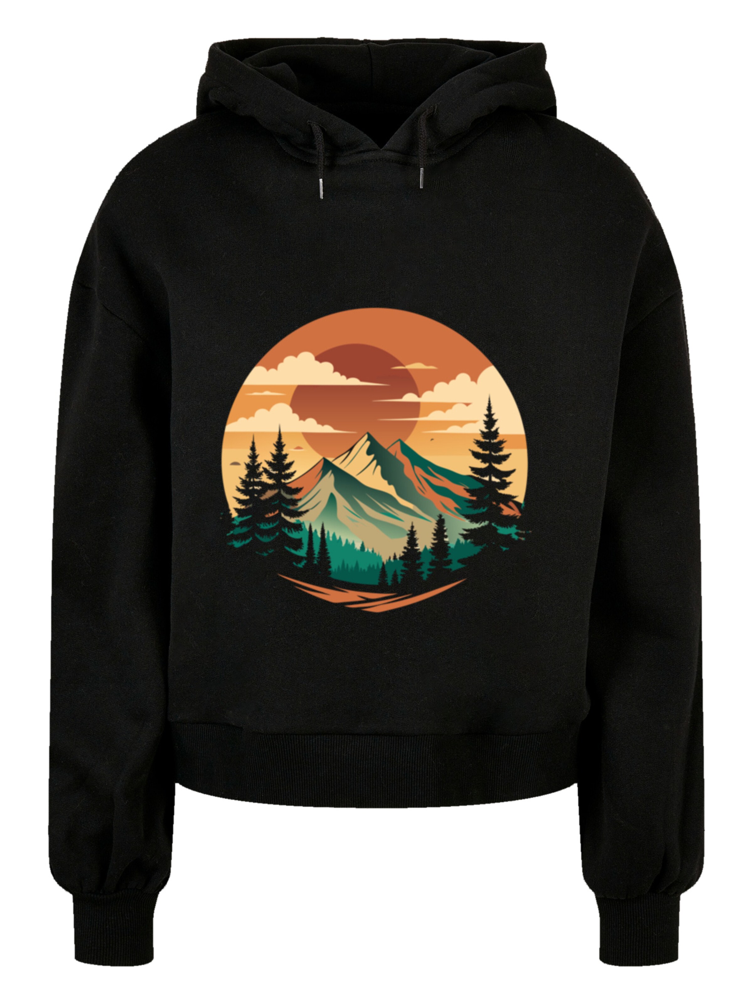 F4NT4STIC Sweatshirt 'Sonnenuntergang Berglandschaft' in Schwarz: Vorderseite
