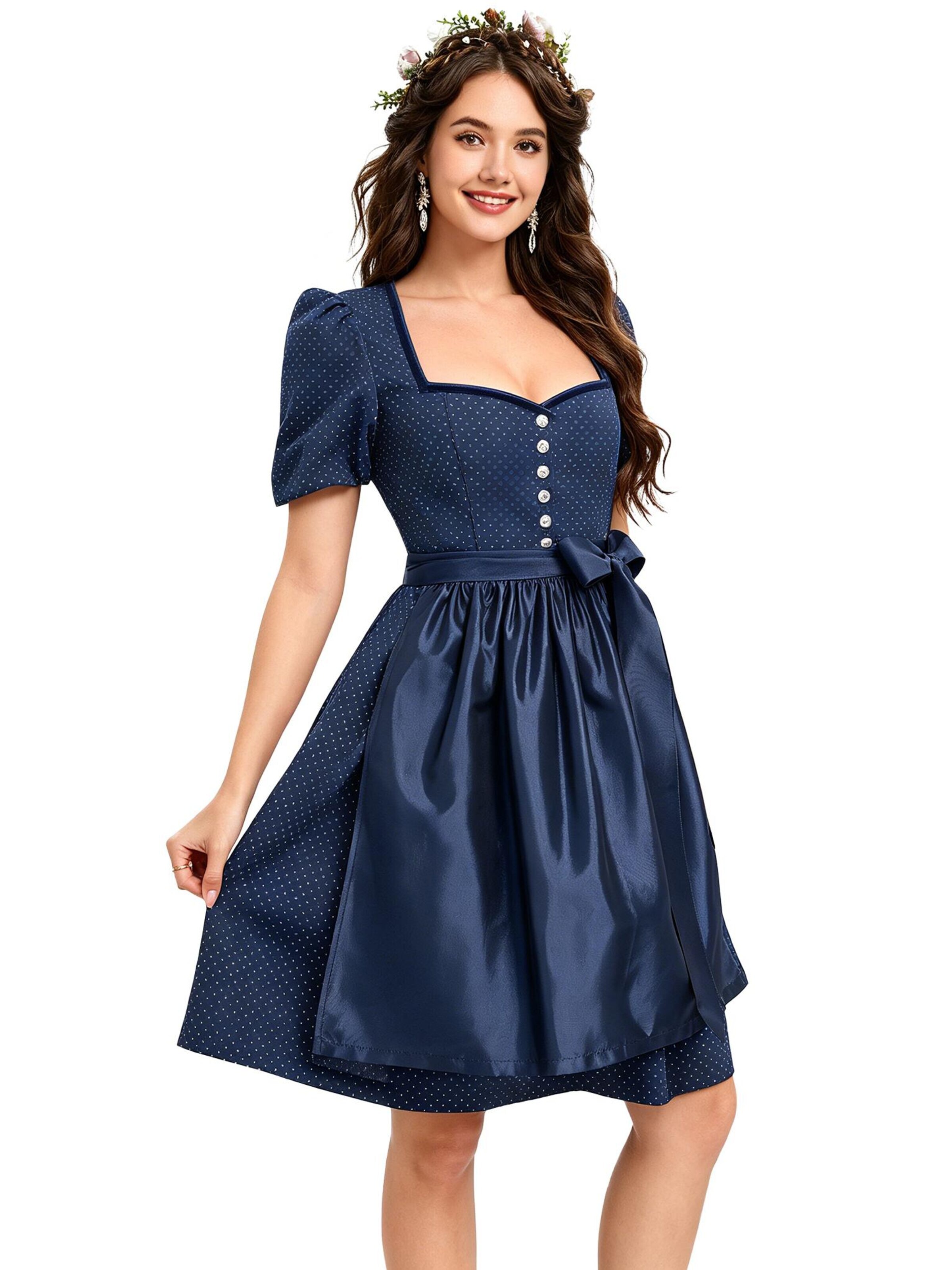 KoJooin Dirndl 'Damen 2-Teiliges Dirndl-Stil Set Mit Puffärmeln, Knopfleiste Und Schürze' w kolorze niebieski