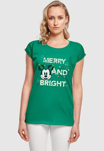 ABSOLUTE CULT Shirt 'Mickey Mouse - Merry And Bright' in Groen: voorkant