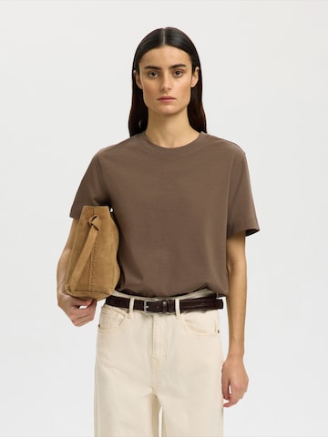 SELECTED Póló 'SLFEssential' - barna: elől