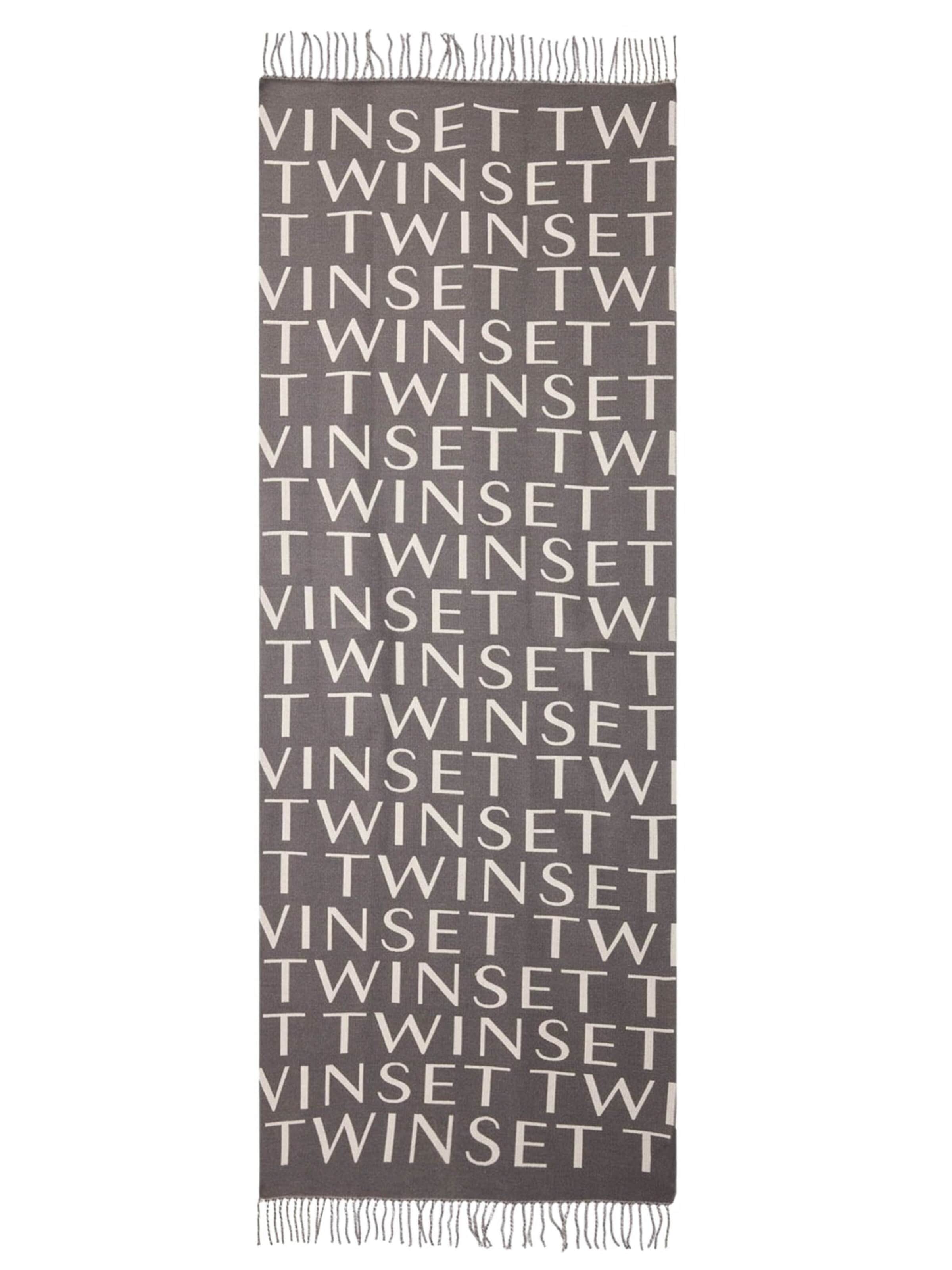 Foulard 'Logo scarf with fringe' di Twinset in grigio: frontale