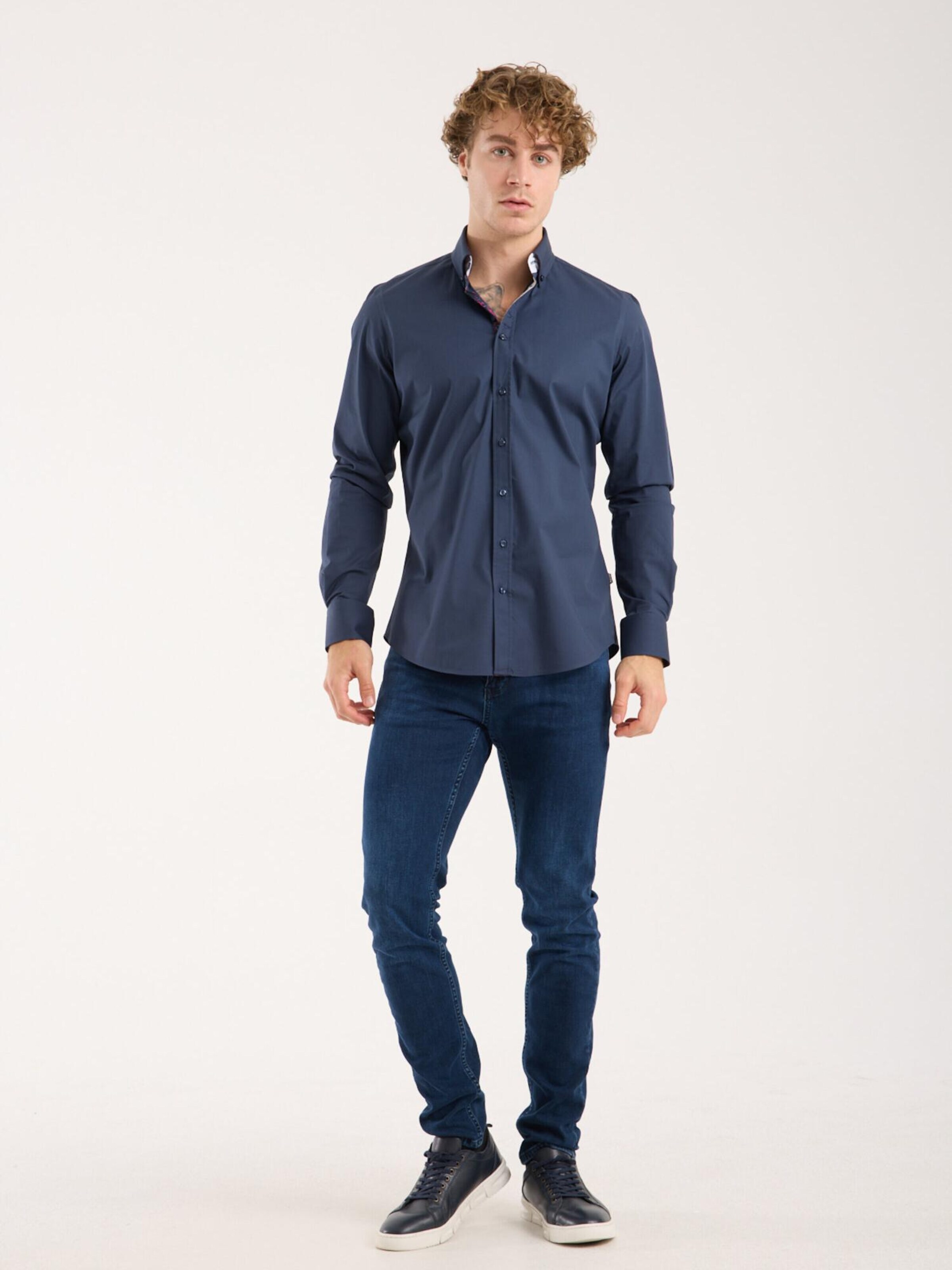 Slim fit Camicia 'Donatello Iconic Poplin Stretch Man Shirt Red' di 7Camicie in blu