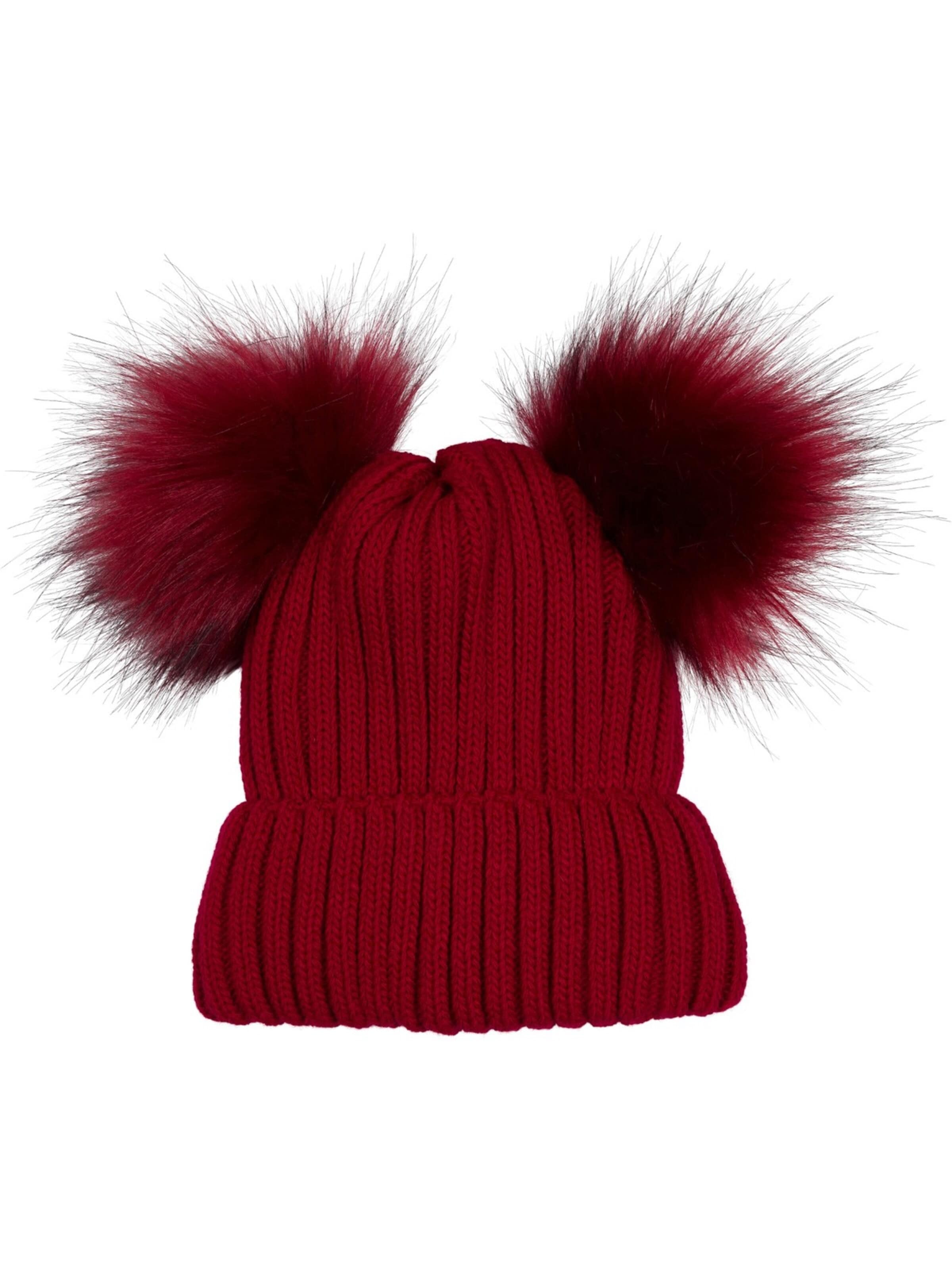 styleBREAKER Beanie 'Kinder Bommelmütze mit zwei Bommel' in Red: front