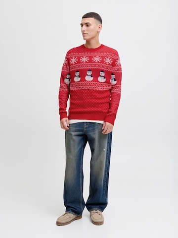 JACK & JONES Svetr 'JJXMAS ANDREW' – červená