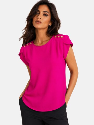 REGINA FASHION Blouse 'Short Sleeve Blouse with Decorative Shoulder Buttons' in Roze