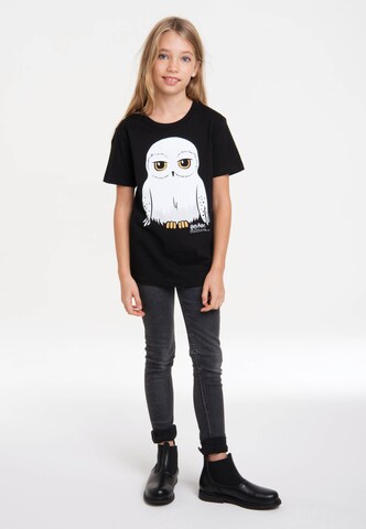 LOGOSHIRT Shirt 'Harry Potter – Hedwig' in Zwart