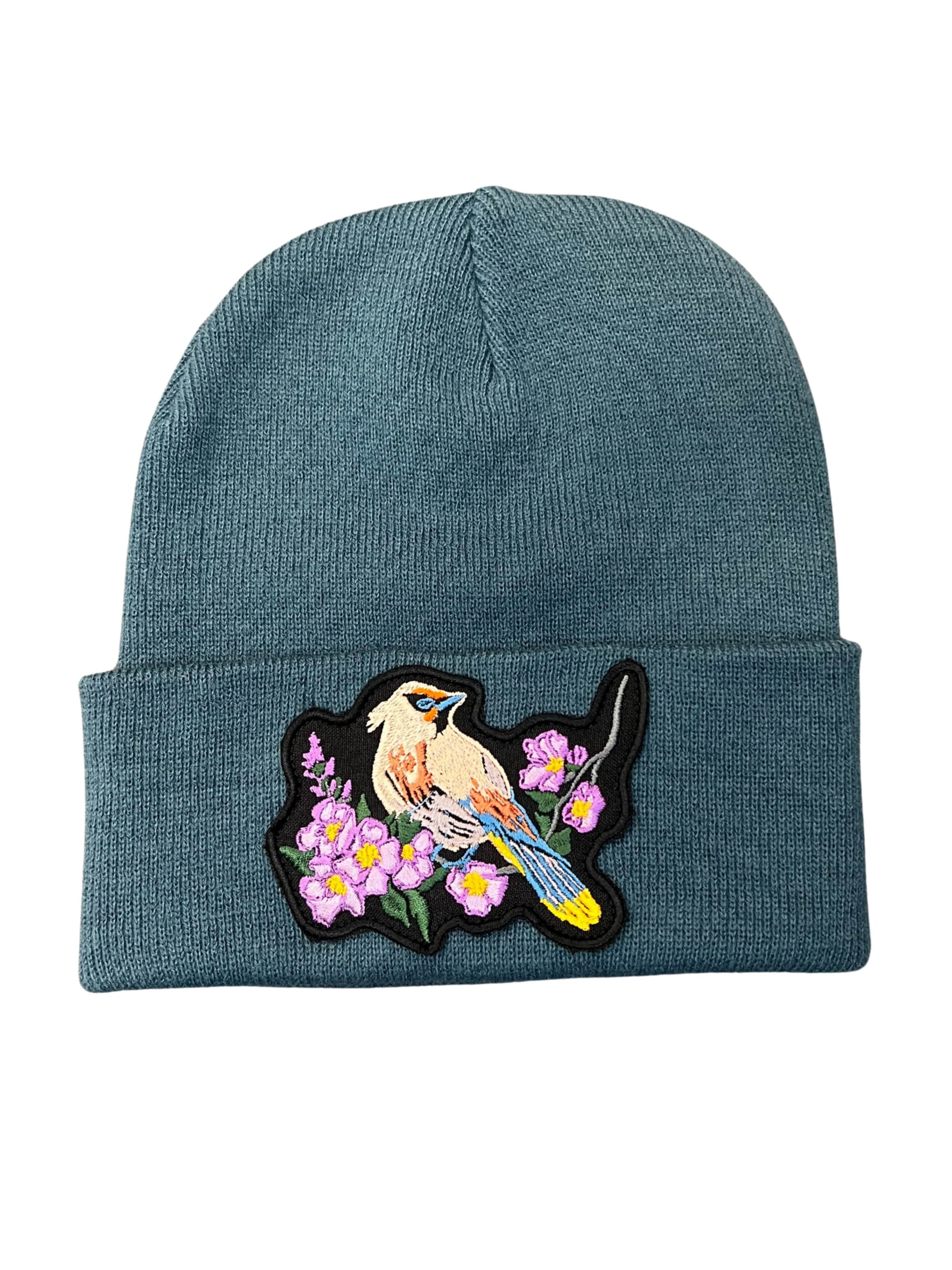 RADADA Beanie 'Waxwing Bird' in Blue: front