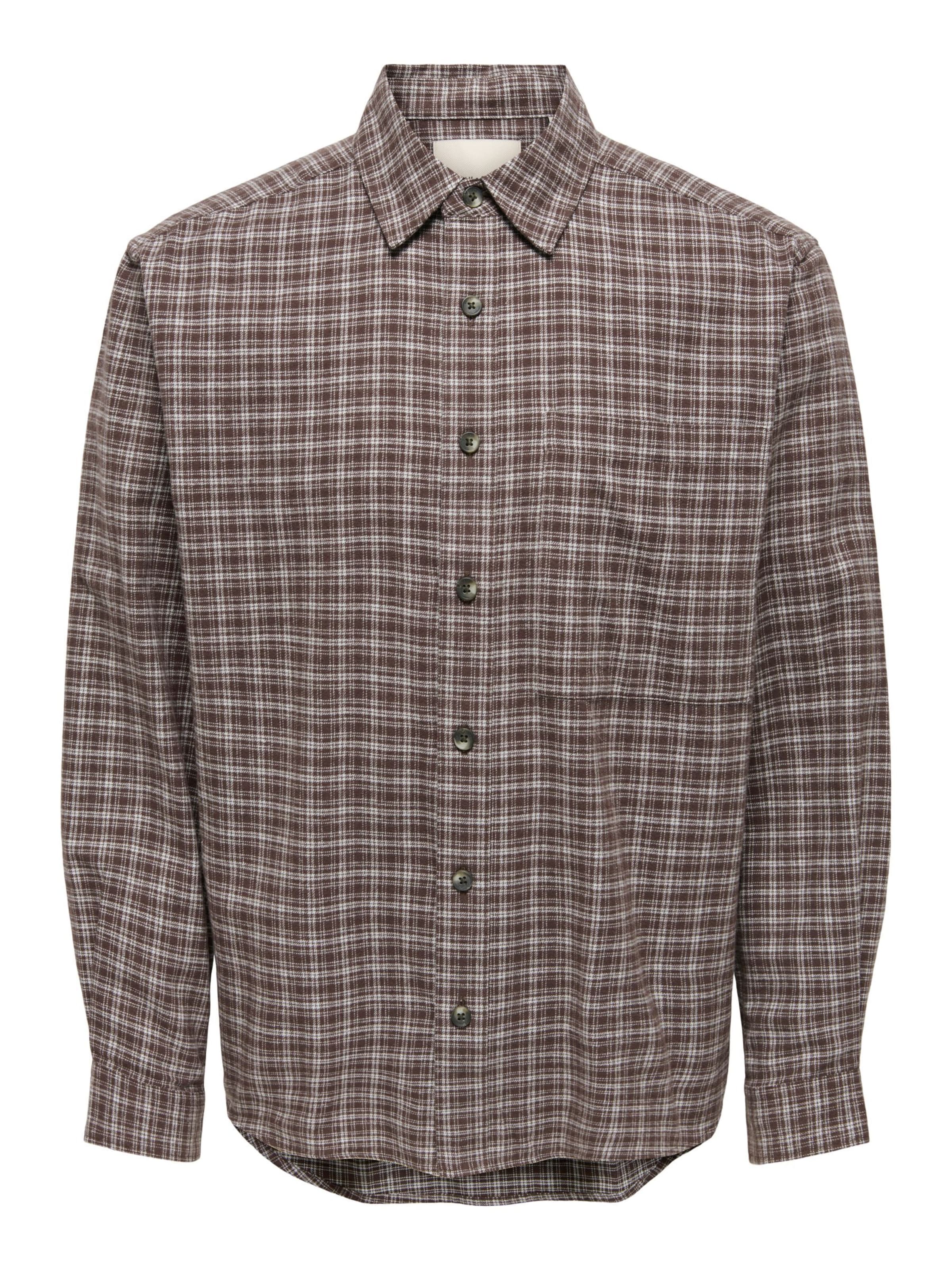 Only & Sons Chemise 'ONSGUDMUND' en L en marron / blanc cassé, Vue avec produit