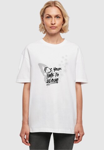 Merchcode Oversized Shirt 'It´s Your Time To Bloom' in White: front