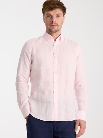 Slim fit Camicia business 'Leonardo Linen Man Shirt Pink' di 7Camicie in rosa